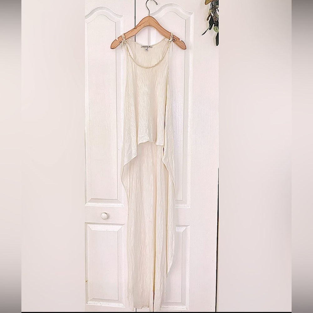 Express Cream High-Low Shirt Dress Flowy Rope Trim Neck Tank Top